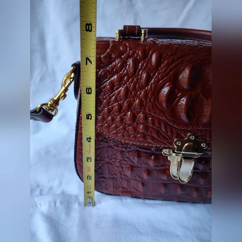 Brown Structured Crocodile Pattern Leather Handbag Shoulder. Quiet Luxury